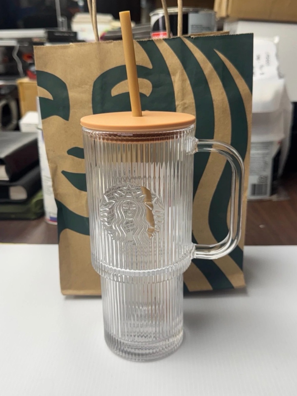 Starbucks 22oz Clear Ribbed Glass tumbler